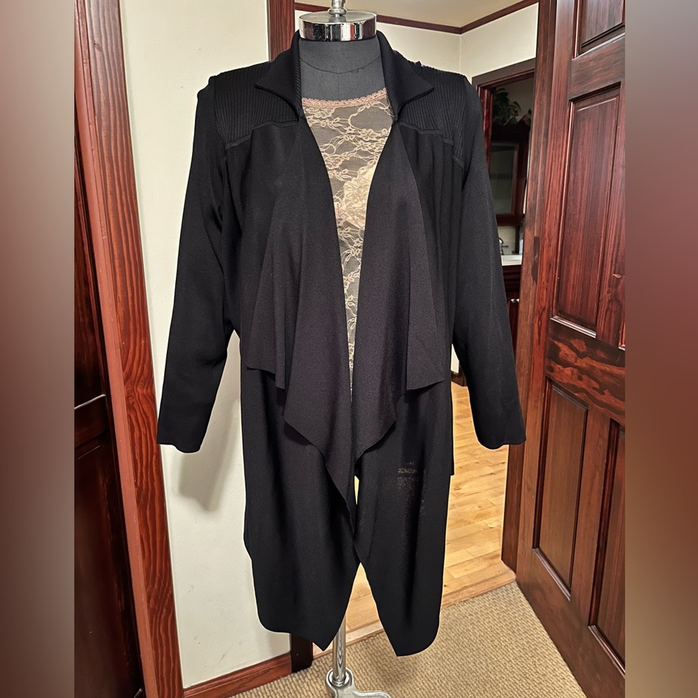 Exclusively Misook women black 3X long knit jacket, wrinkle resistant